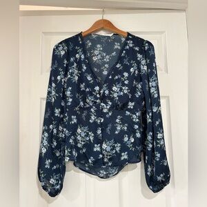 Lush Midnight Blue Floral Blouse